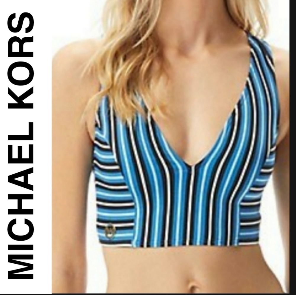 Michael Kors Haut Cout a Encolure Stripe blue Swimsuit Size L